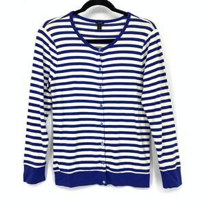 J.Crew F1352 Breton Stripe Nautical Cardigan Sweater Women's M Blue White